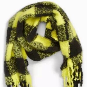 Emanuel Geraldo Yellow & Black Buffalo Plaid Scarf NWT Fringe